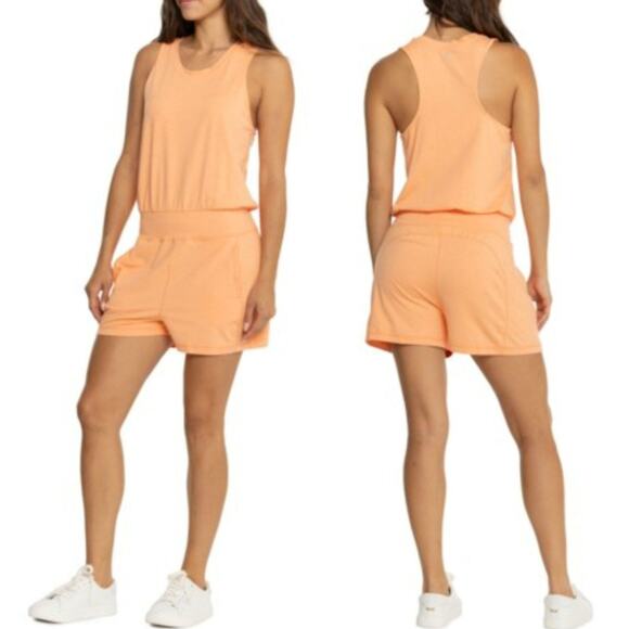 Sweaty Betty Gary Romper Sleeveless XL Tangerine Orange Knit Jersey Racer Back - Picture 1 of 12